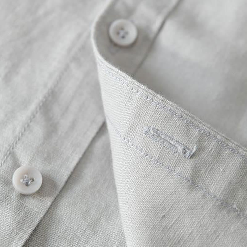 Koszula męska z krótkim rękawem i guzikami z bawełny i lnu w prostym stylu z motywem Buddha Stones - image 15