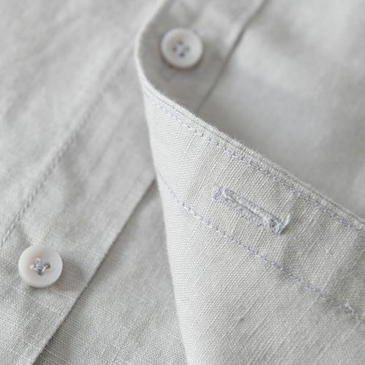 Koszula męska z krótkim rękawem i guzikami z bawełny i lnu w prostym stylu z motywem Buddha Stones - image 15
