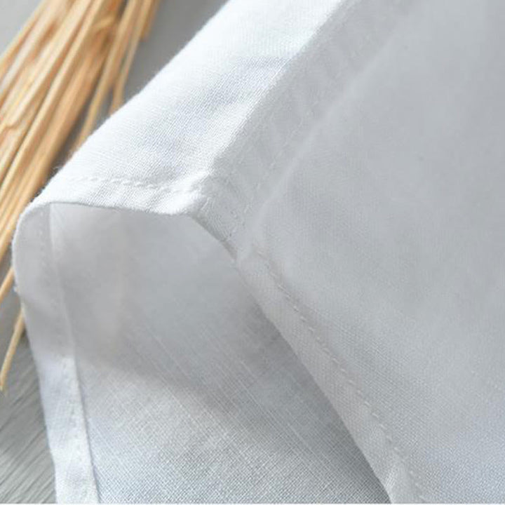 Koszula męska z krótkim rękawem i guzikami z bawełny i lnu w prostym stylu z motywem Buddha Stones - image 9