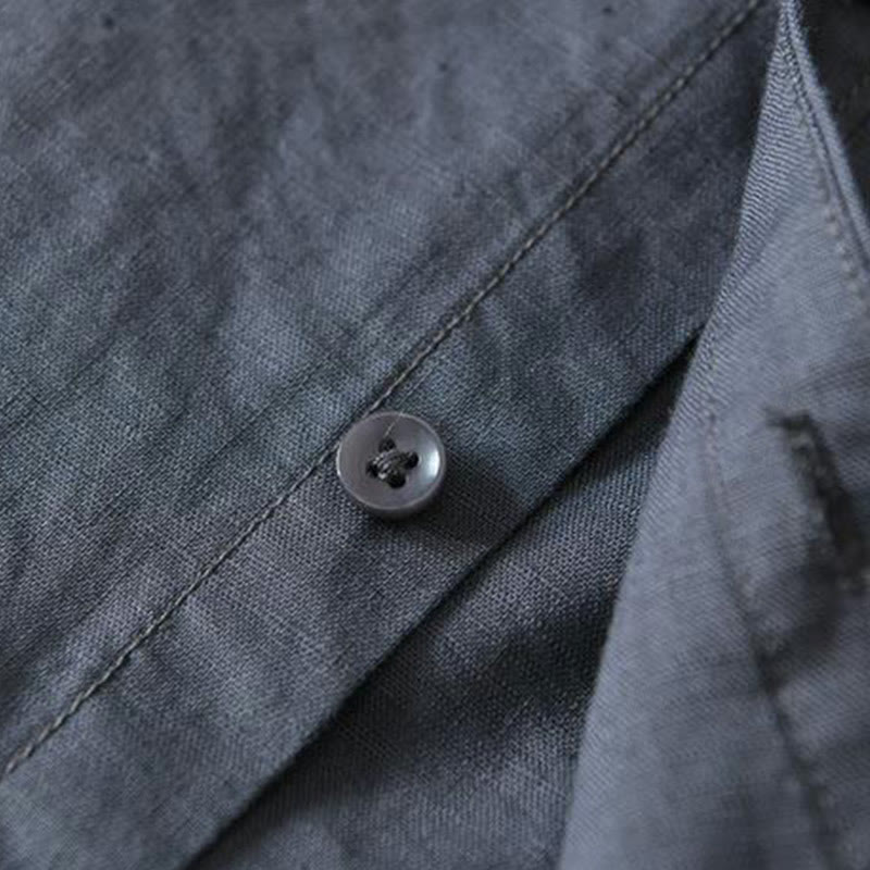 Koszula męska z krótkim rękawem i guzikami z bawełny i lnu w prostym stylu z motywem Buddha Stones - image 18