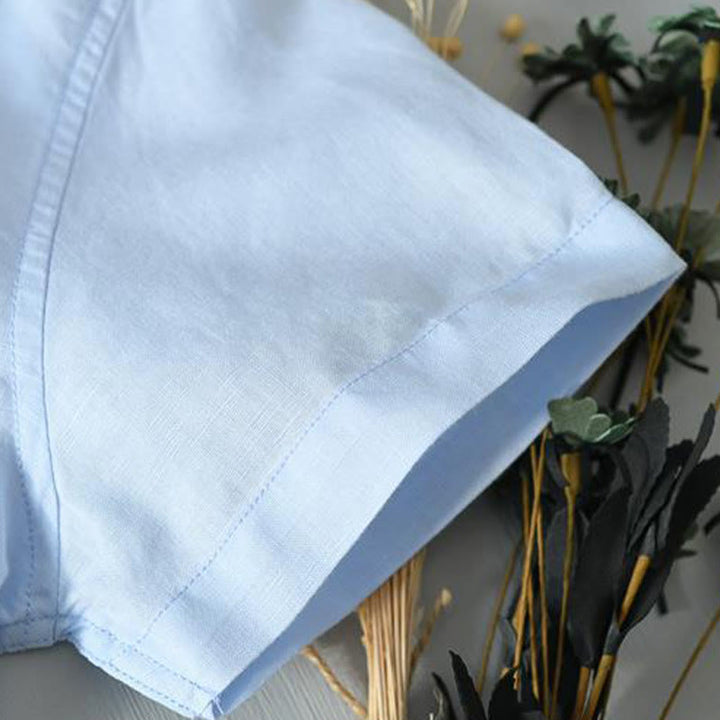 Koszula męska z krótkim rękawem i guzikami z bawełny i lnu w prostym stylu z motywem Buddha Stones - image 12