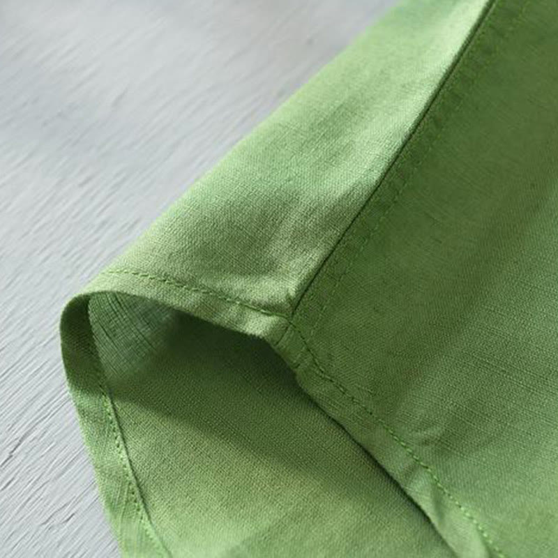 Koszula męska z krótkim rękawem i guzikami z bawełny i lnu w prostym stylu z motywem Buddha Stones - image 5