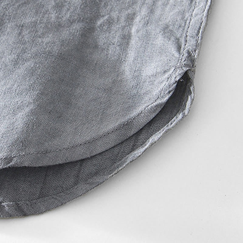 Koszula męska z krótkim rękawem i dekoltem w serek, z bawełny ramii Buddha Stones, zapinana na pół guziki - image 6