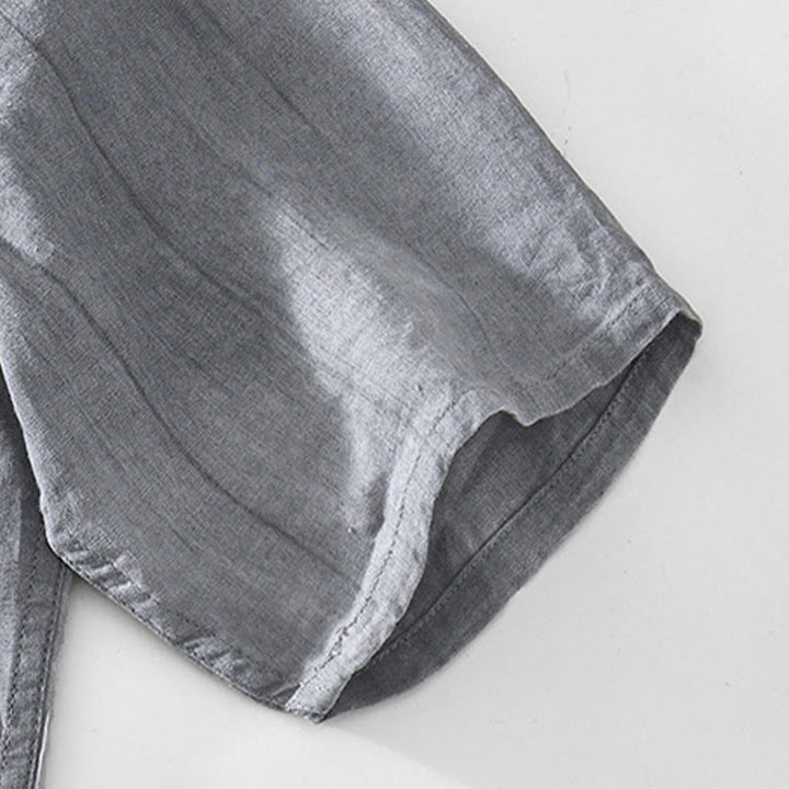 Koszula męska z krótkim rękawem i dekoltem w serek, z bawełny ramii Buddha Stones, zapinana na pół guziki - image 4