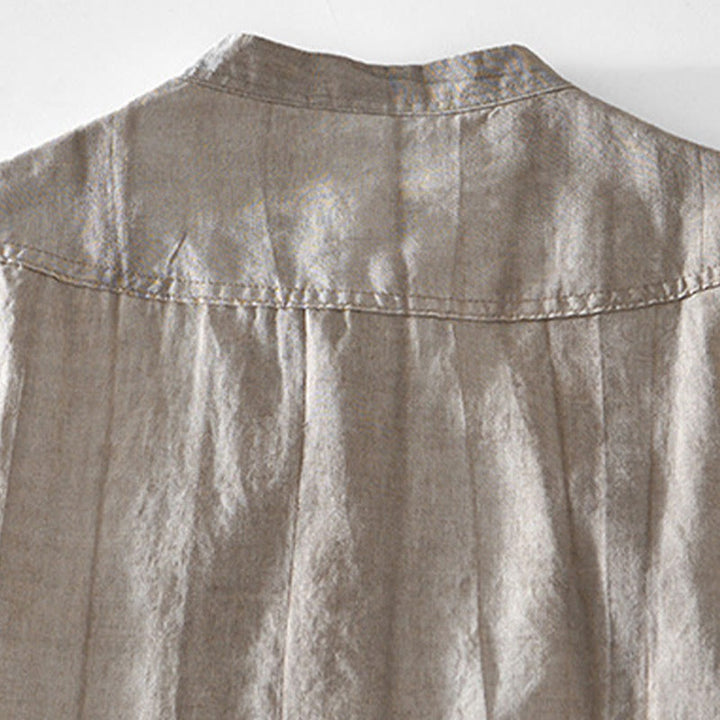 Koszula męska z krótkim rękawem i dekoltem w serek, z bawełny ramii Buddha Stones, zapinana na pół guziki - image 9