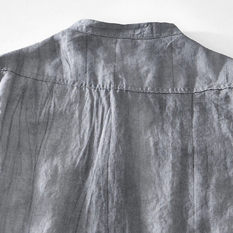 Koszula męska z krótkim rękawem i dekoltem w serek, z bawełny ramii Buddha Stones, zapinana na pół guziki - image 3