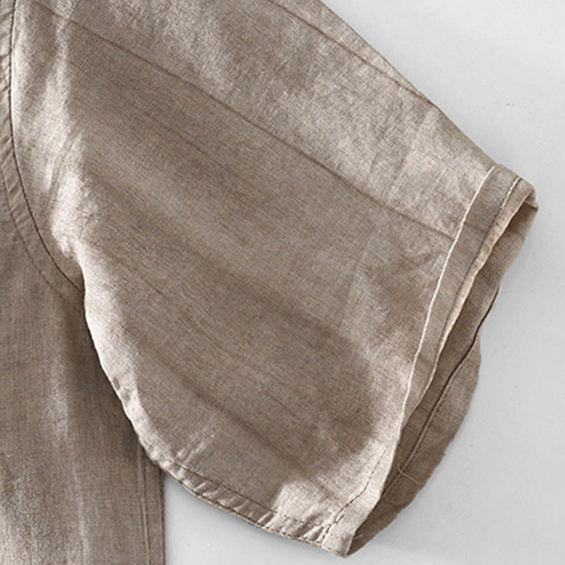 Koszula męska z krótkim rękawem i dekoltem w serek, z bawełny ramii Buddha Stones, zapinana na pół guziki - image 10