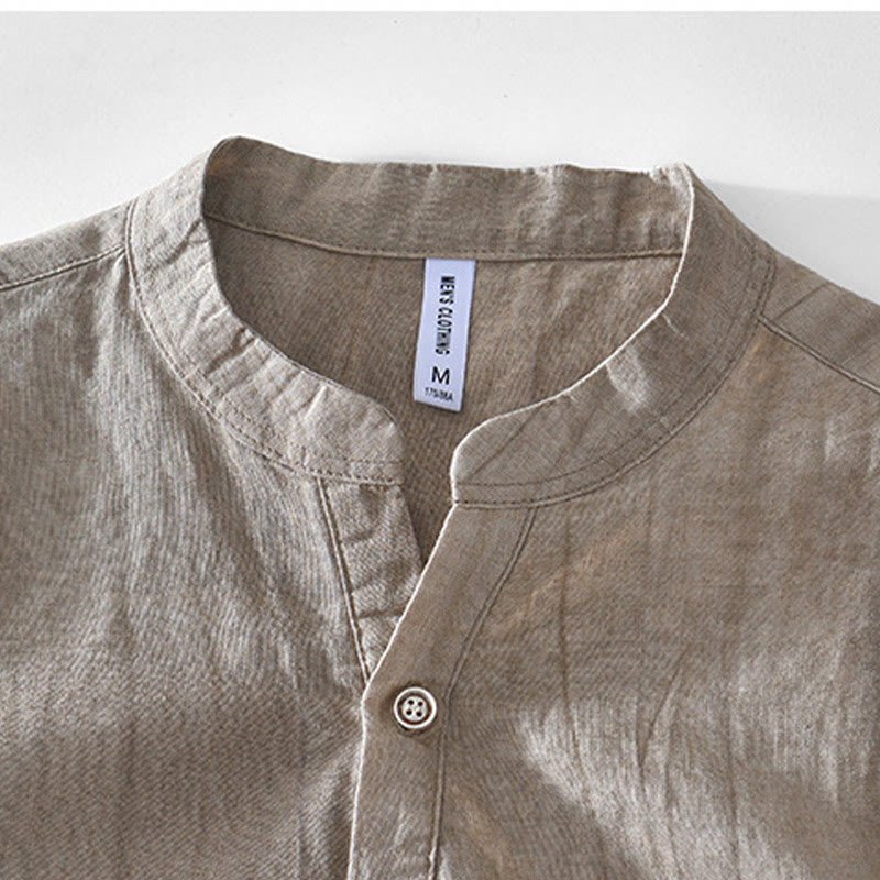 Koszula męska z krótkim rękawem i dekoltem w serek, z bawełny ramii Buddha Stones, zapinana na pół guziki - image 8