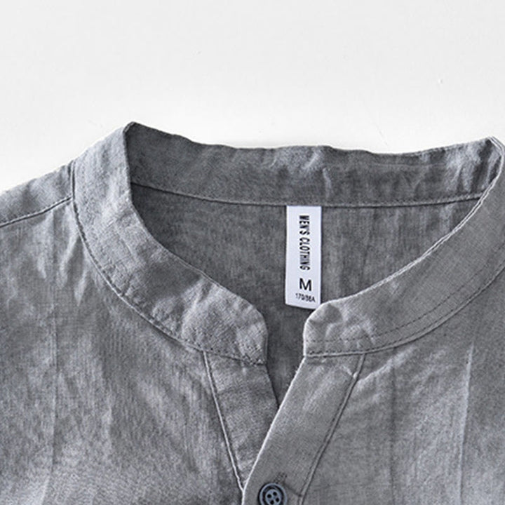 Koszula męska z krótkim rękawem i dekoltem w serek, z bawełny ramii Buddha Stones, zapinana na pół guziki - image 2