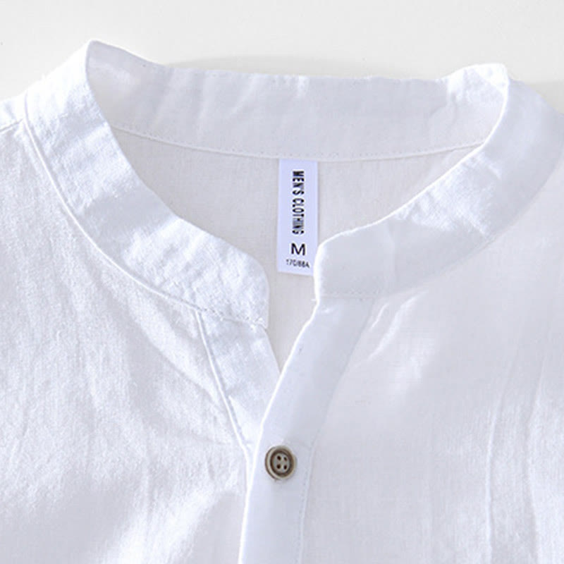 Koszula męska z krótkim rękawem i dekoltem w serek, z bawełny ramii Buddha Stones, zapinana na pół guziki - image 14