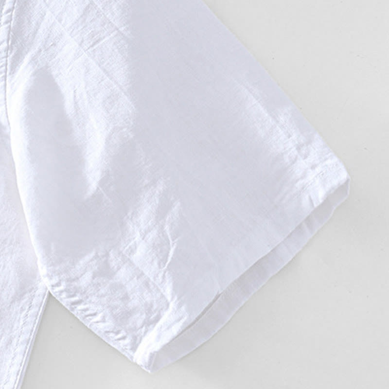 Koszula męska z krótkim rękawem i dekoltem w serek, z bawełny ramii Buddha Stones, zapinana na pół guziki - image 16