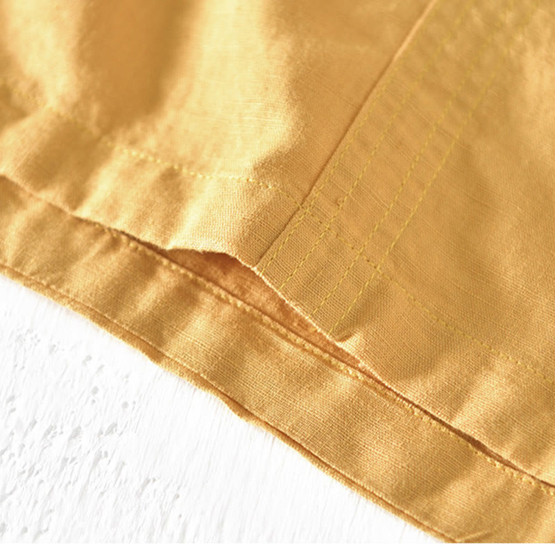 Koszula męska z krótkim rękawem i bawełną z lnu Buddha Stones Summer Stand Collar Half Button - image 18