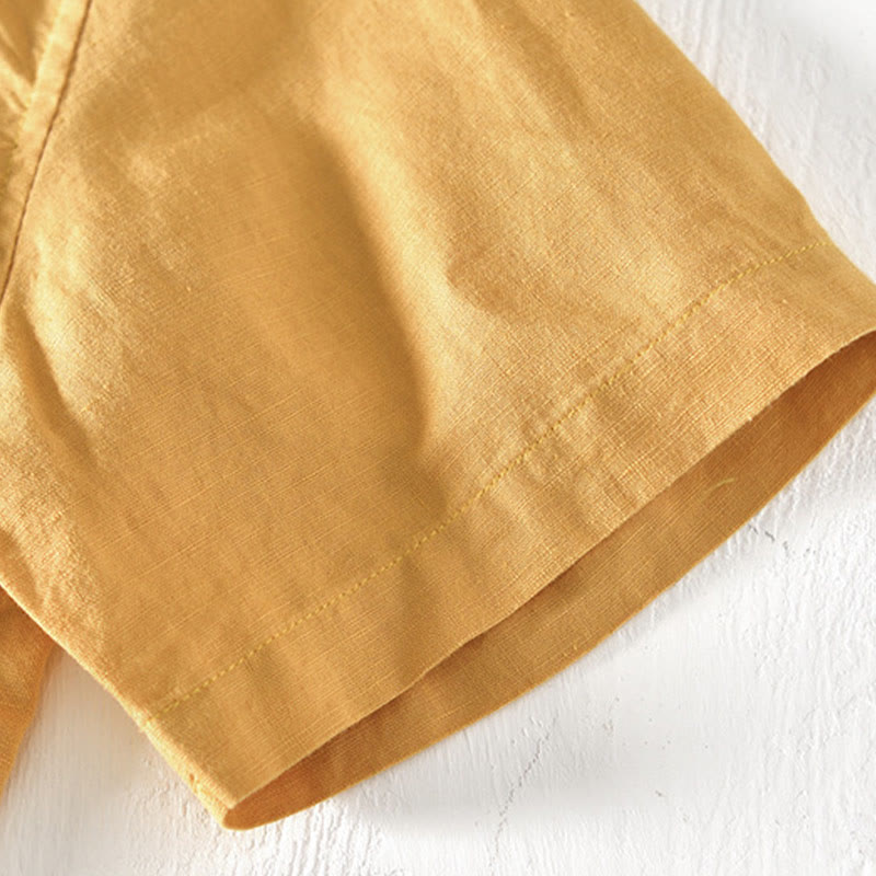 Koszula męska z krótkim rękawem i bawełną z lnu Buddha Stones Summer Stand Collar Half Button - image 17