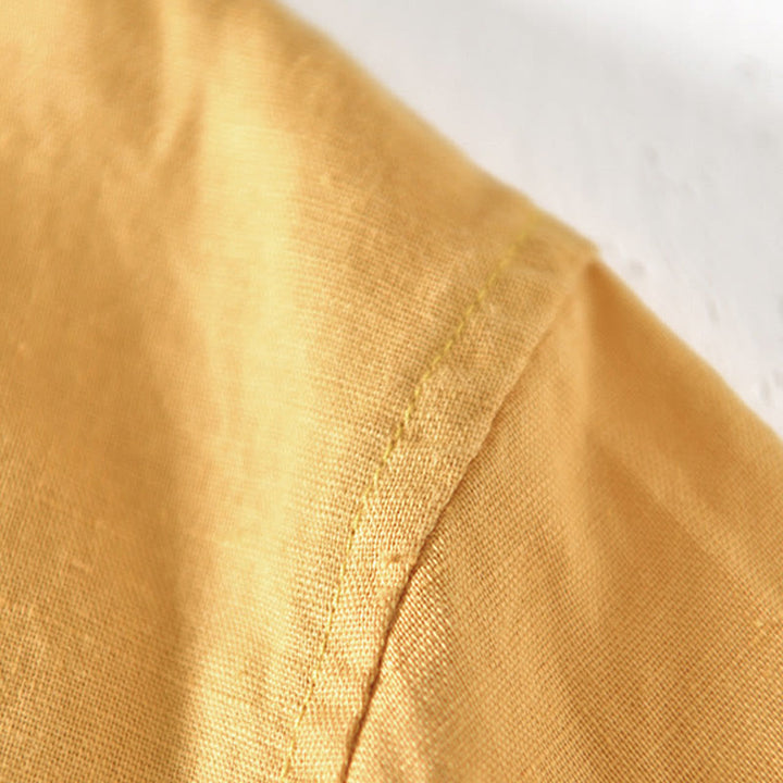 Koszula męska z krótkim rękawem i bawełną z lnu Buddha Stones Summer Stand Collar Half Button - image 15