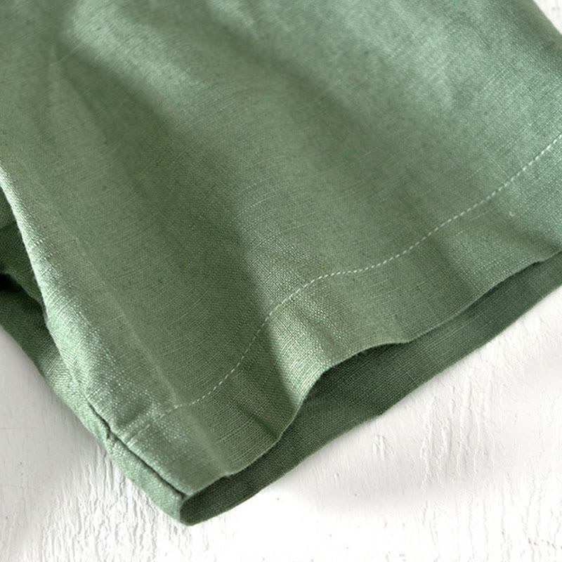 Koszula męska z krótkim rękawem i bawełną z lnu Buddha Stones Summer Stand Collar Half Button - image 4