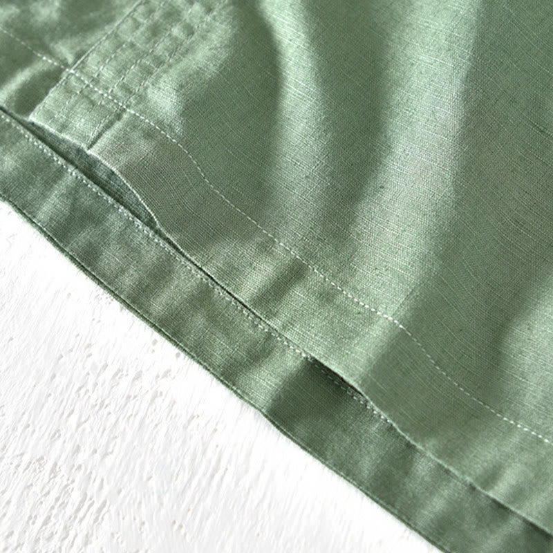 Koszula męska z krótkim rękawem i bawełną z lnu Buddha Stones Summer Stand Collar Half Button - image 5