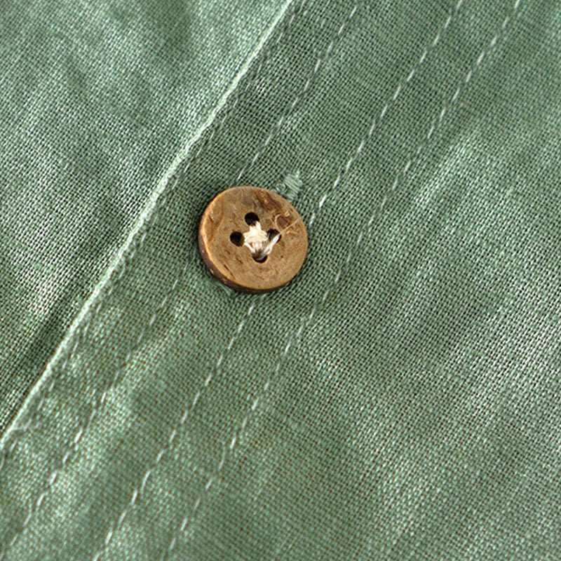 Koszula męska z krótkim rękawem i bawełną z lnu Buddha Stones Summer Stand Collar Half Button - image 3