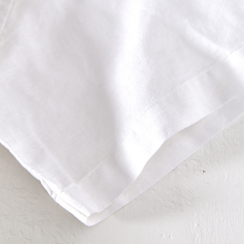 Koszula męska z krótkim rękawem i bawełną z lnu Buddha Stones Summer Stand Collar Half Button - image 11