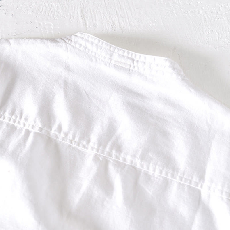 Koszula męska z krótkim rękawem i bawełną z lnu Buddha Stones Summer Stand Collar Half Button - image 9