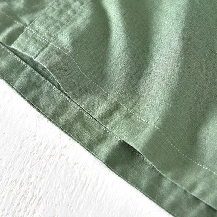 Koszula męska z krótkim rękawem i bawełną z lnu Buddha Stones Summer Stand Collar Half Button - image 5