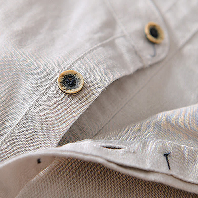 Koszula męska z krótkim rękawem, bawełną i lnem, zapinana na pół guzika, z Buddha Stones , w prostym wzornictwie - image 3