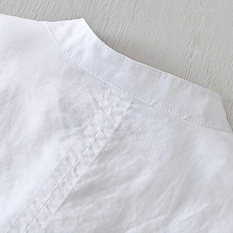 Koszula męska z krótkim rękawem, bawełną i lnem, zapinana na pół guzika, z Buddha Stones , w prostym wzornictwie - image 7