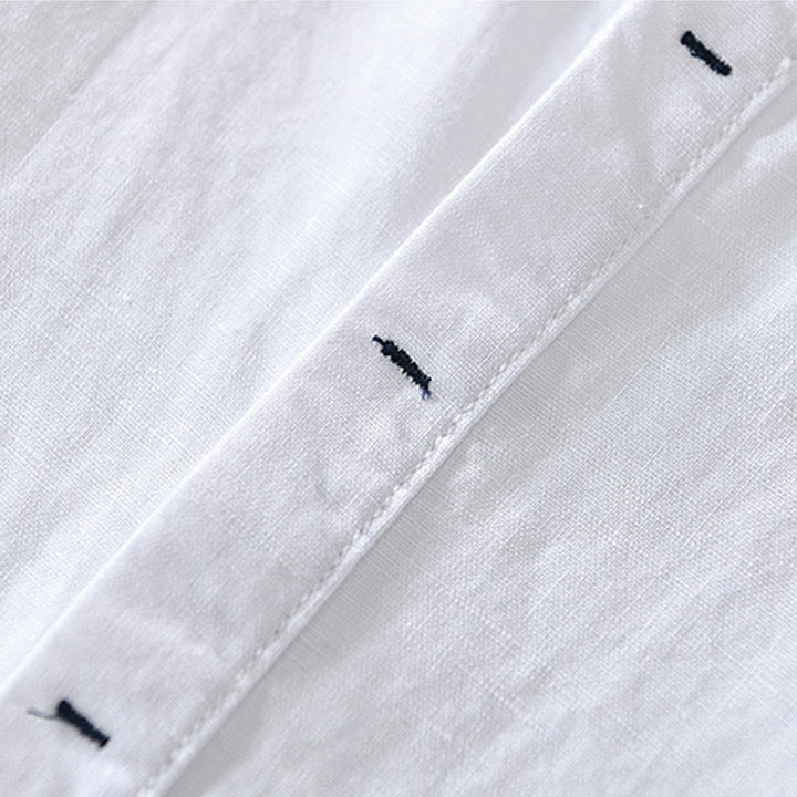 Koszula męska z krótkim rękawem, bawełną i lnem, zapinana na pół guzika, z Buddha Stones , w prostym wzornictwie - image 8