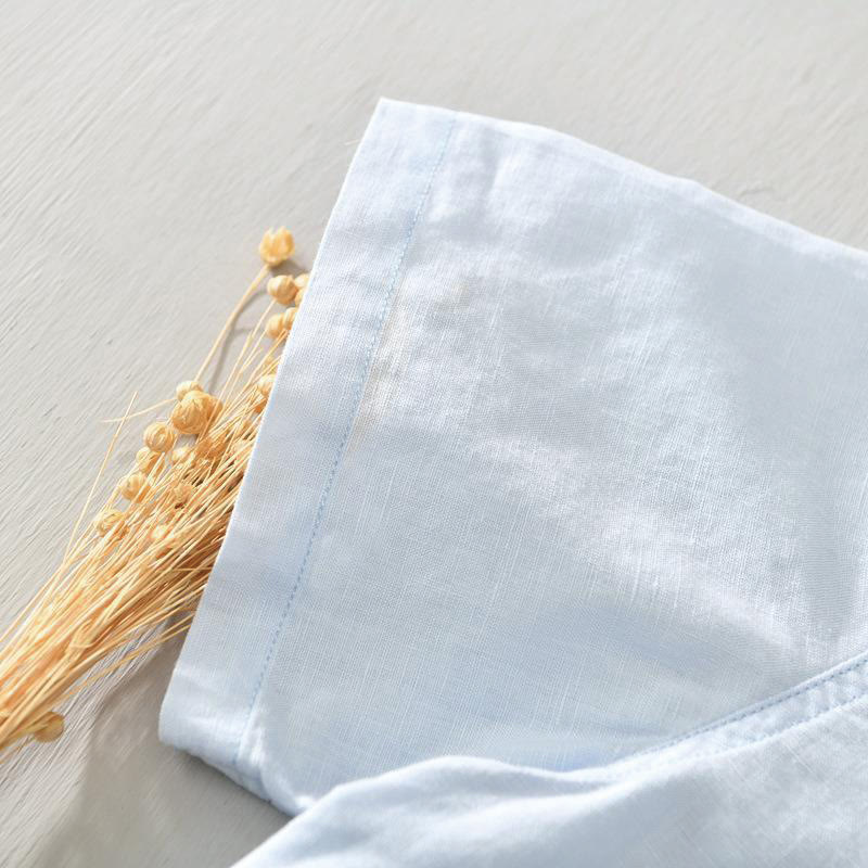 Koszula męska z krótkim rękawem, bawełną i lnem, zapinana na pół guzika, z Buddha Stones , w prostym wzornictwie - image 14