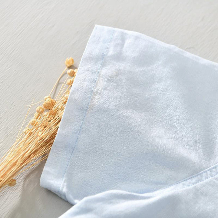 Koszula męska z krótkim rękawem, bawełną i lnem, zapinana na pół guzika, z Buddha Stones , w prostym wzornictwie - image 14