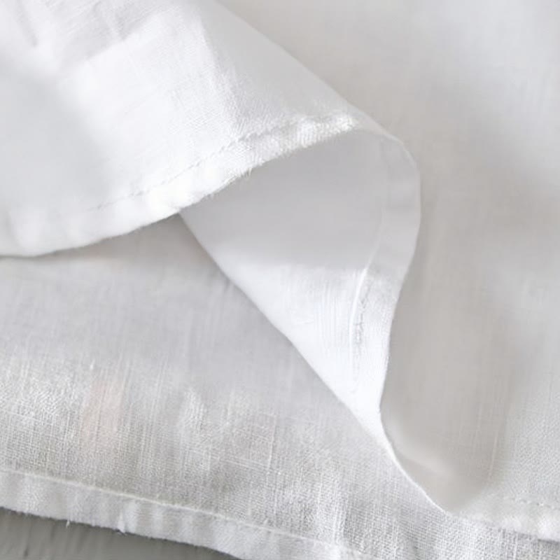 Koszula męska Buddha Stones Daily Solid Color Stand Collar Half Sleeve Linen Half Button - image 10