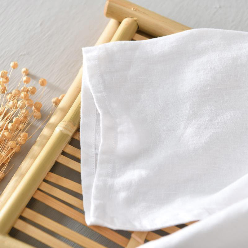 Koszula męska Buddha Stones Daily Solid Color Stand Collar Half Sleeve Linen Half Button - image 9