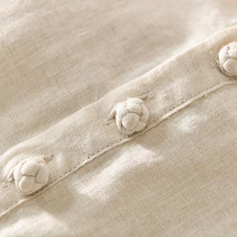 Koszula męska Buddha Stones Daily Solid Color Stand Collar Half Sleeve Linen Half Button - image 3