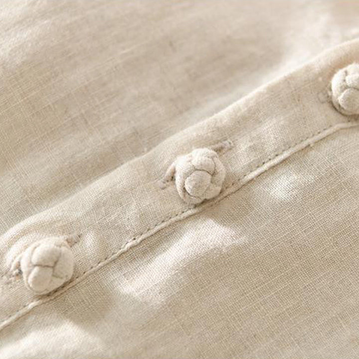 Koszula męska Buddha Stones Daily Solid Color Stand Collar Half Sleeve Linen Half Button - image 3