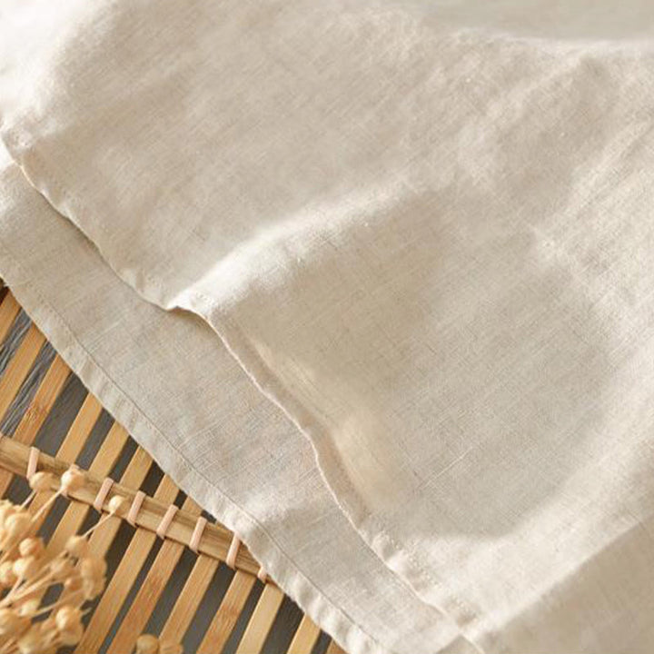 Koszula męska Buddha Stones Daily Solid Color Stand Collar Half Sleeve Linen Half Button - image 5