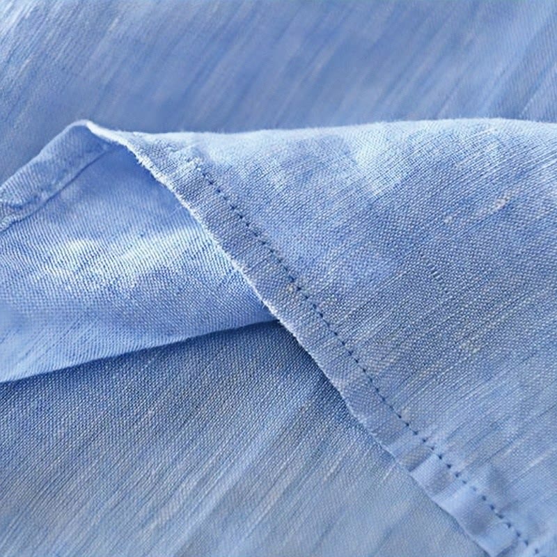 Koszula męska Buddha Stones Daily Solid Color Stand Collar Half Sleeve Linen Half Button - image 18