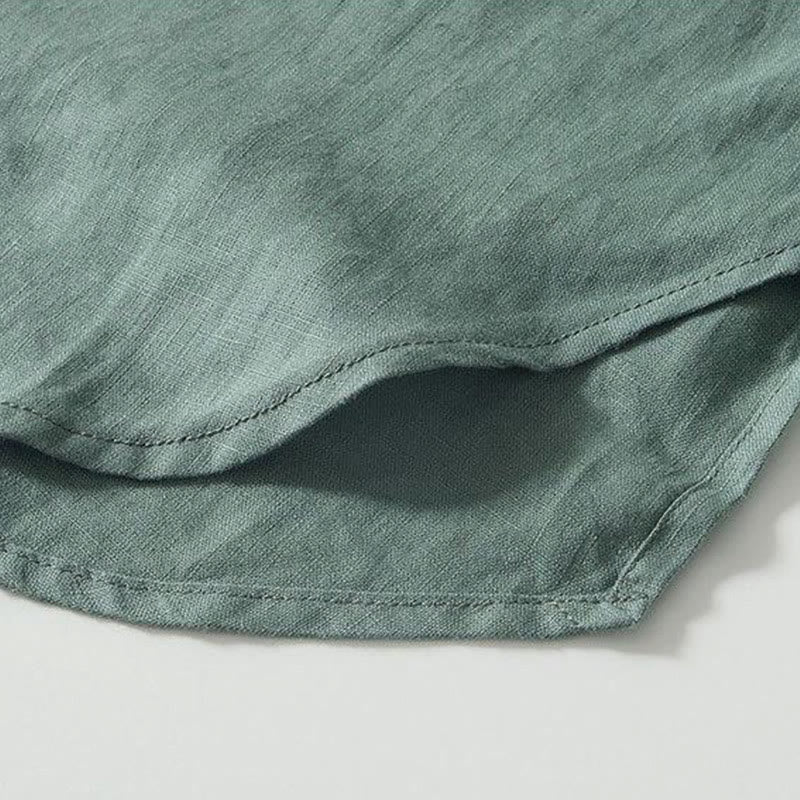 Koszula męska z krótkim rękawem i stójką Buddha Stones Daily Frog-Button z lnu - image 21