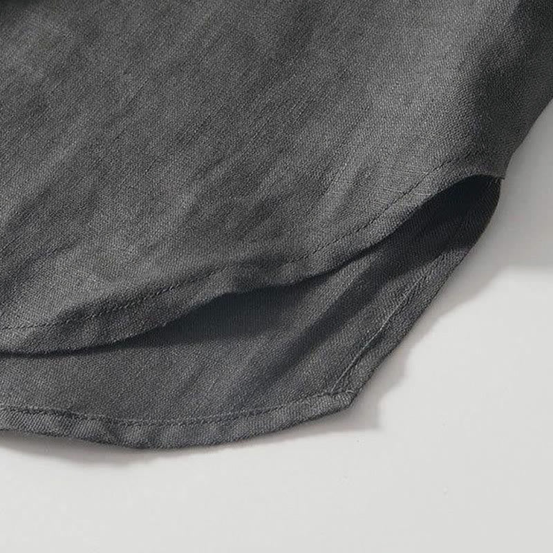 Koszula męska z krótkim rękawem i stójką Buddha Stones Daily Frog-Button z lnu - image 5