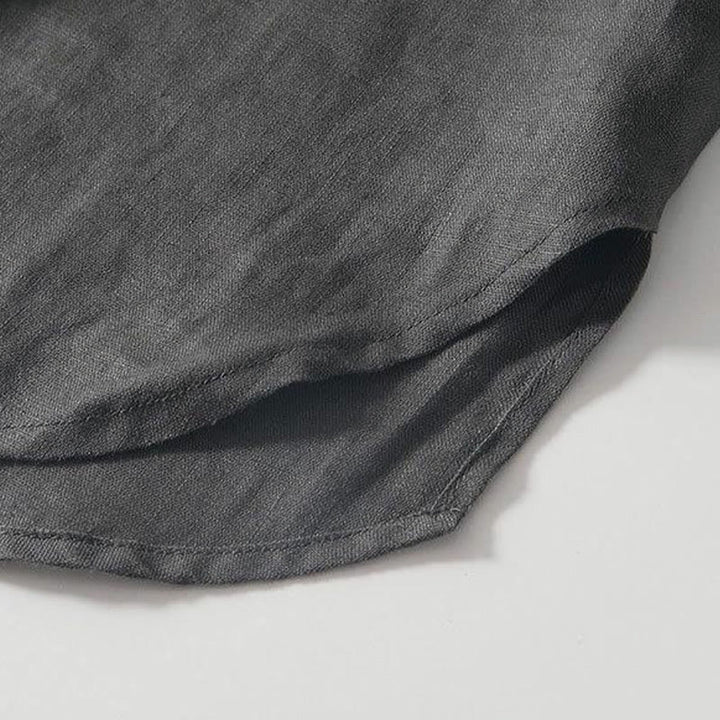 Koszula męska z krótkim rękawem i stójką Buddha Stones Daily Frog-Button z lnu - image 5