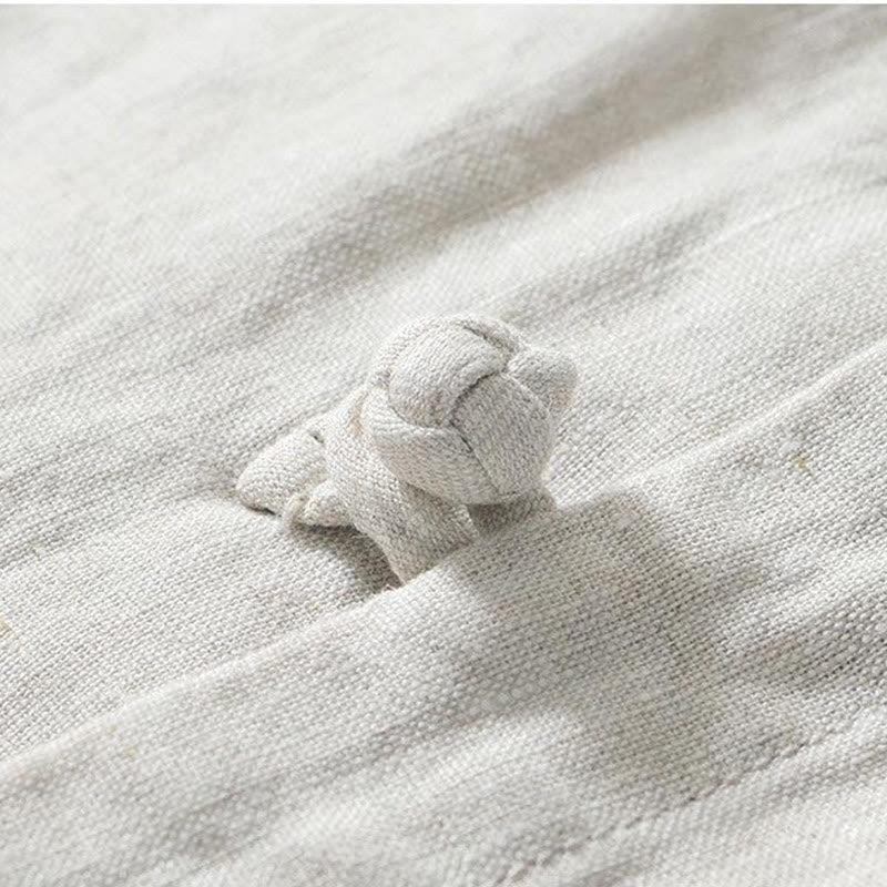 Koszula męska z krótkim rękawem i stójką Buddha Stones Daily Frog-Button z lnu - image 15