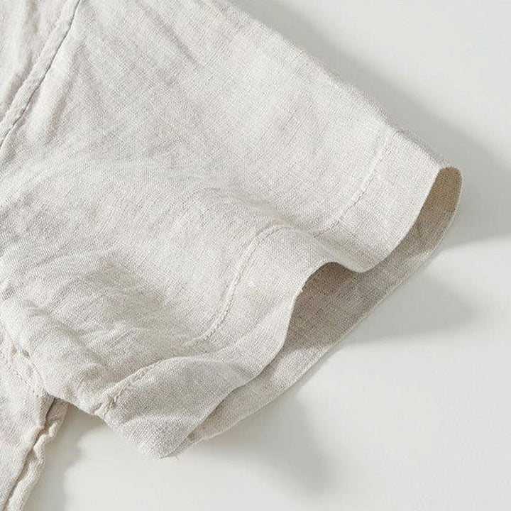 Koszula męska z krótkim rękawem i stójką Buddha Stones Daily Frog-Button z lnu - image 16