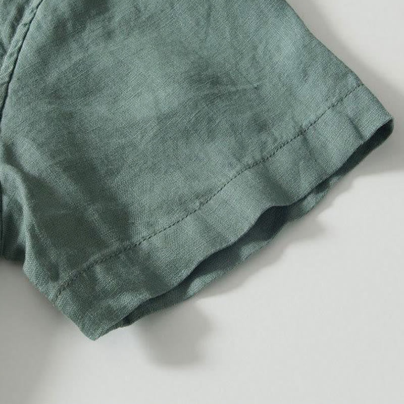 Koszula męska z krótkim rękawem i stójką Buddha Stones Daily Frog-Button z lnu - image 22