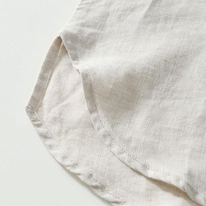 Koszula męska z krótkim rękawem i stójką Buddha Stones Daily Frog-Button z lnu - image 17