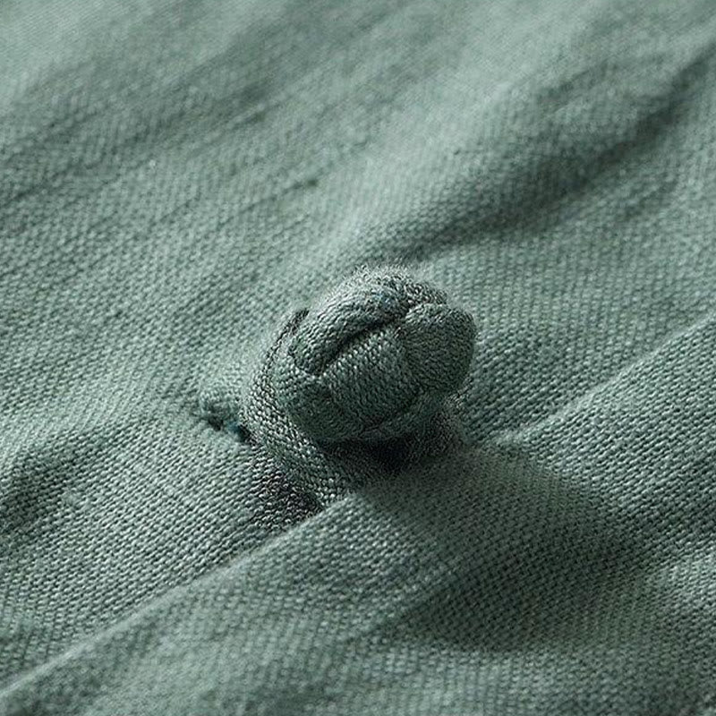 Koszula męska z krótkim rękawem i stójką Buddha Stones Daily Frog-Button z lnu - image 20