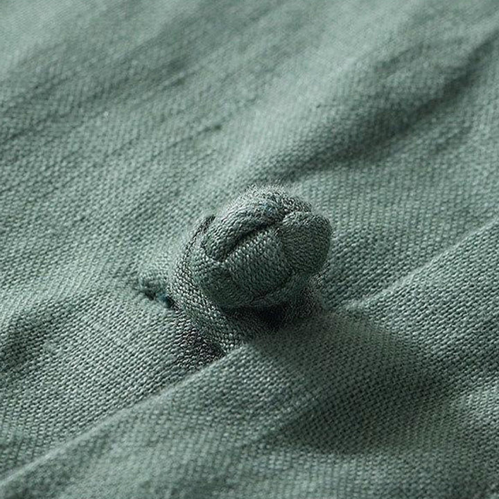 Koszula męska z krótkim rękawem i stójką Buddha Stones Daily Frog-Button z lnu - image 20