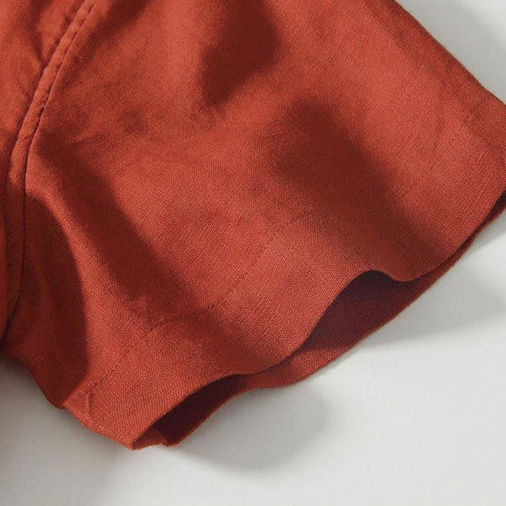 Koszula męska z krótkim rękawem i stójką Buddha Stones Daily Frog-Button z lnu - image 27