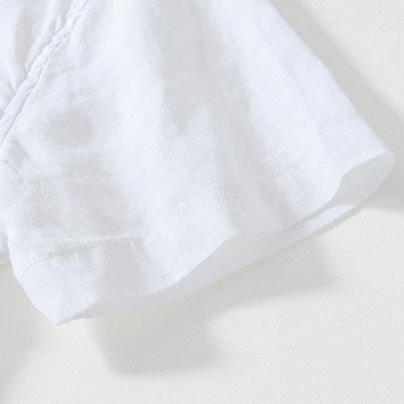 Koszula męska z krótkim rękawem i stójką Buddha Stones Daily Frog-Button z lnu - image 10