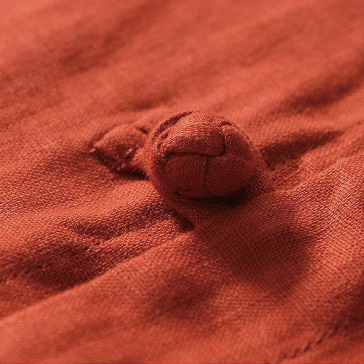 Koszula męska z krótkim rękawem i stójką Buddha Stones Daily Frog-Button z lnu - image 25