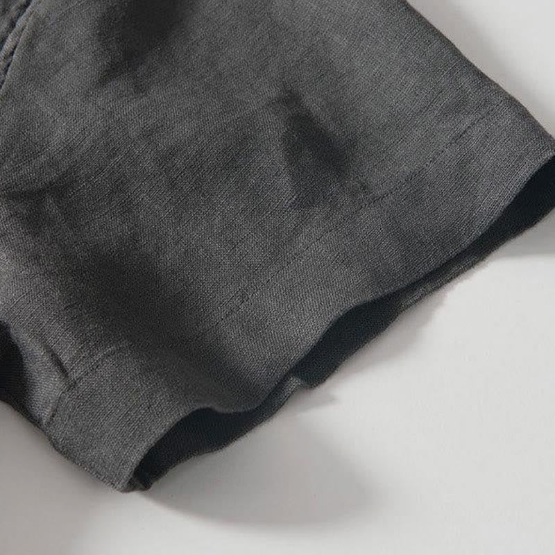 Koszula męska z krótkim rękawem i stójką Buddha Stones Daily Frog-Button z lnu - image 4