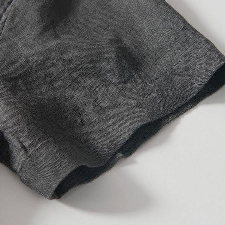 Koszula męska z krótkim rękawem i stójką Buddha Stones Daily Frog-Button z lnu - image 4