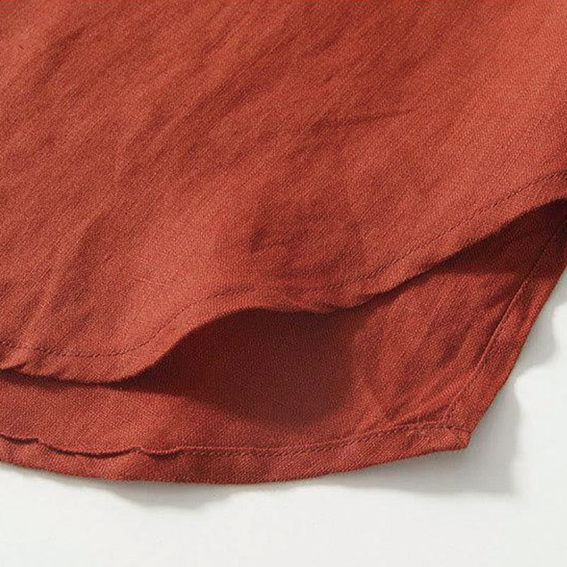 Koszula męska z krótkim rękawem i stójką Buddha Stones Daily Frog-Button z lnu - image 26